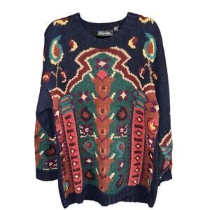 Vintage 90s Y2K hand knit pattern sweater nature wildlife medium Paul harris